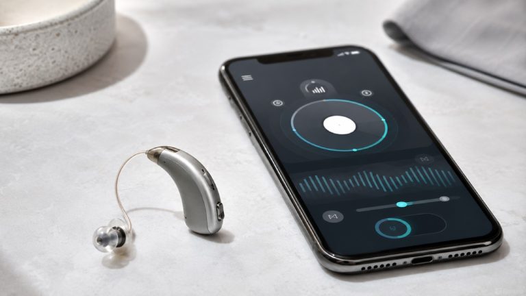 Appareil auditif Bluetooth connecté à un smartphone via une application de réglage
